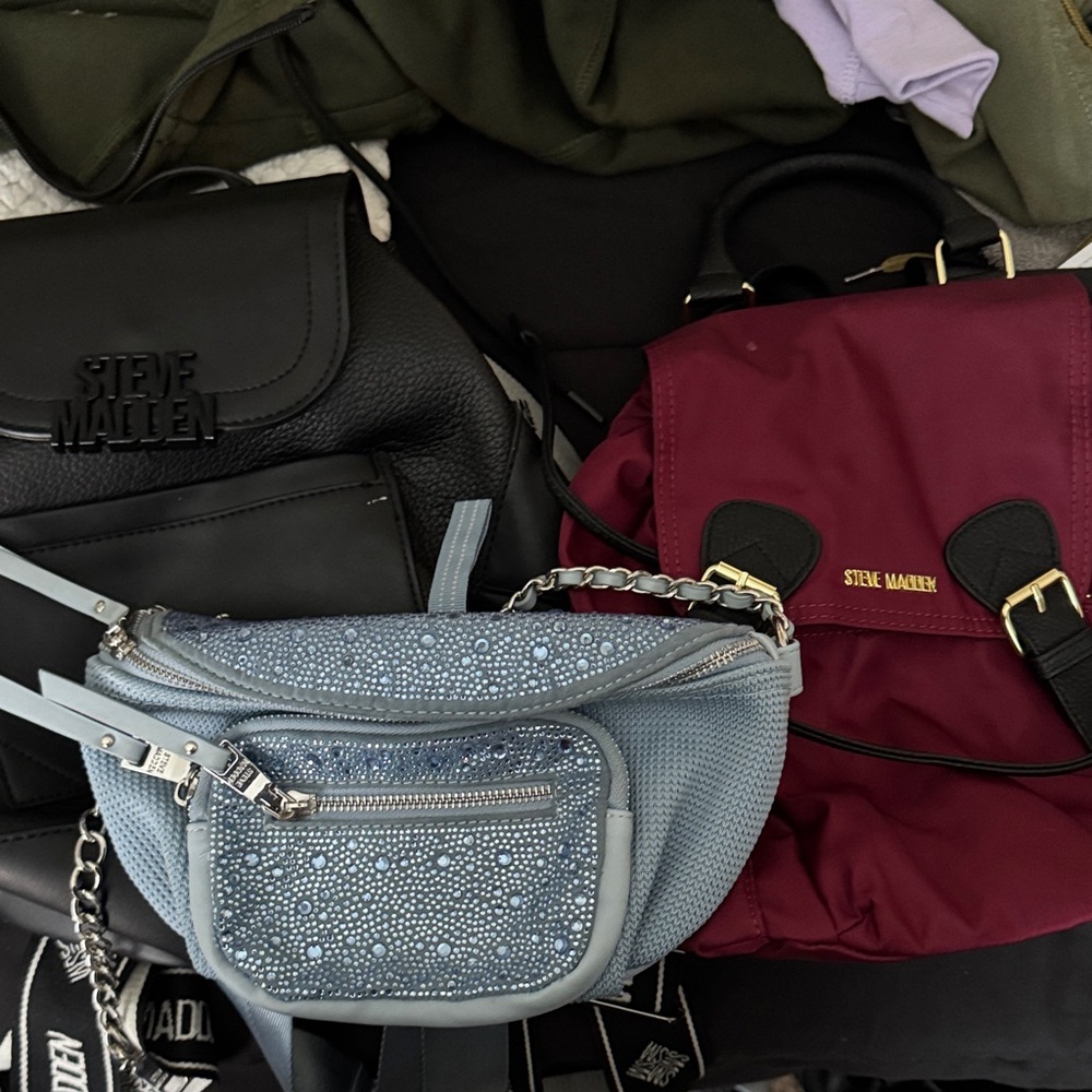 Steve Madden Black and Burgundy Backpacks with Blue Crossbody